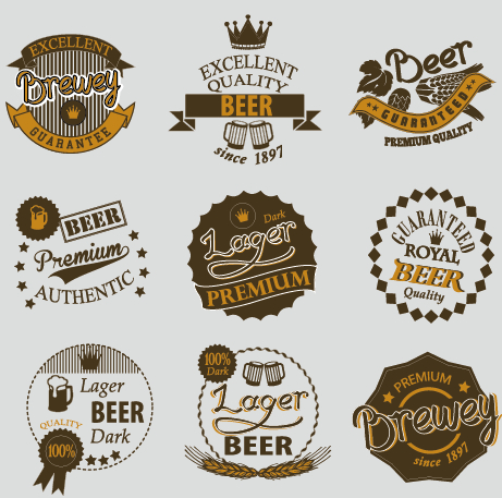 Retro beer labels vectors set 03 Retro font labels label beer   