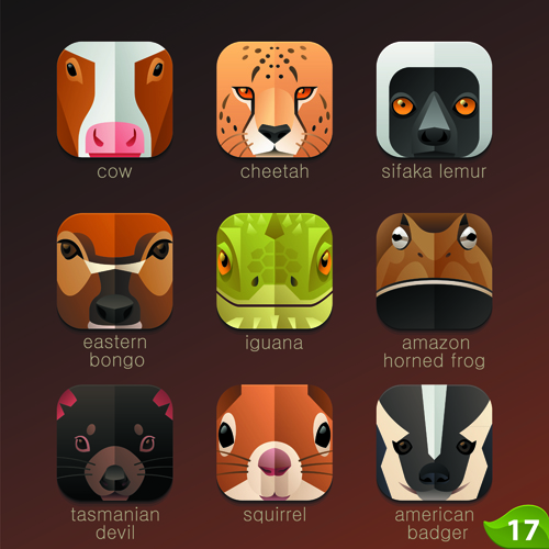 Funny animal icons flat style vector 10 icons funny Animal   