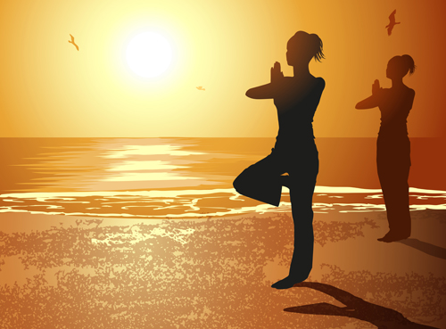 Creative yoga and sunset vector 04 yoga sunset creative   