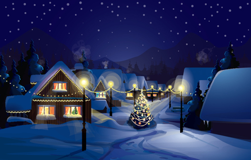 Set of Christmas Night landscapes elements vector 01 night landscape elements element christmas   