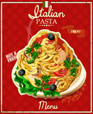 Retro italian pasta menu cover vector 05 Retro font Pasta menu italian cover   