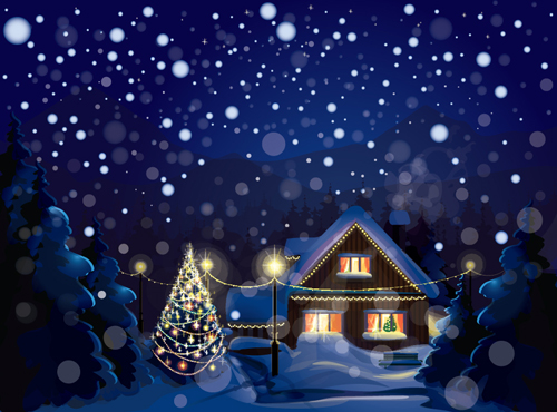 Set of Christmas Night landscapes elements vector 02 night landscape elements element christmas   