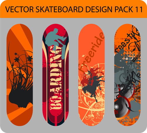 Stylish floral skateboard vector set 19 stylish skateboard floral   