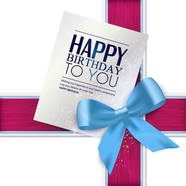 Blue bow with birthday card vector card bow blue birthday   