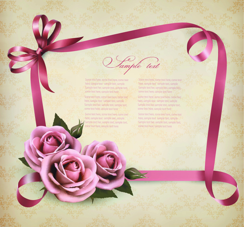 Beautiful flower with ribbon frames card vector 01 ribbon frames flower card beautiful   