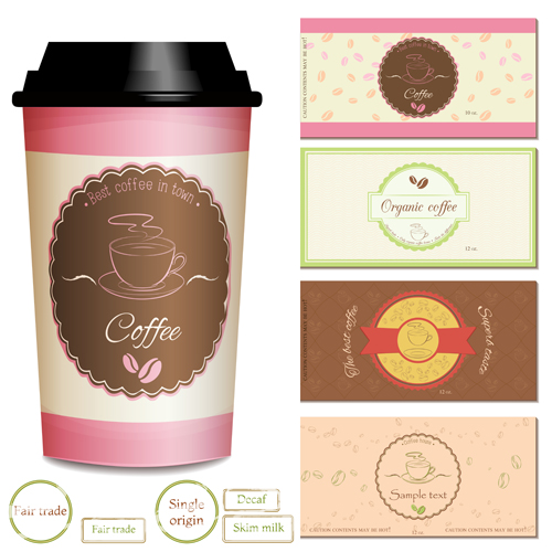 Cup coffee with cards vector material   