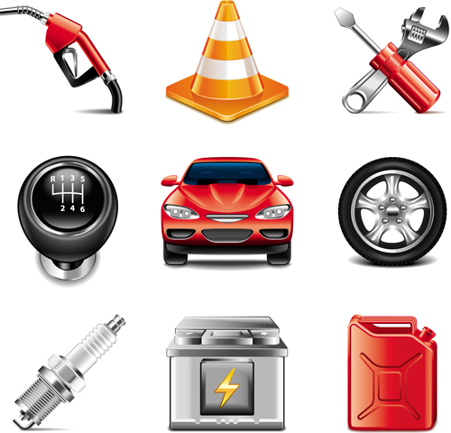 Car with tool icons set tool icons car   