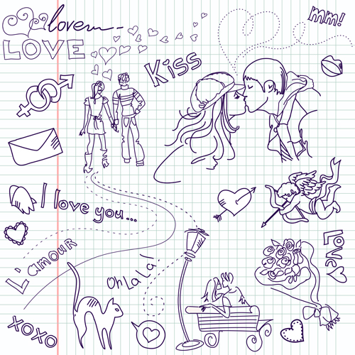 Handwriting love with Paris elements vector 05 paris love Handwriting   