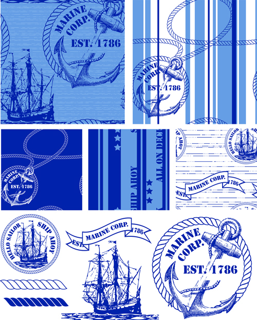 Different Marine pattern design elements vector 03 pattern marine elements element different   