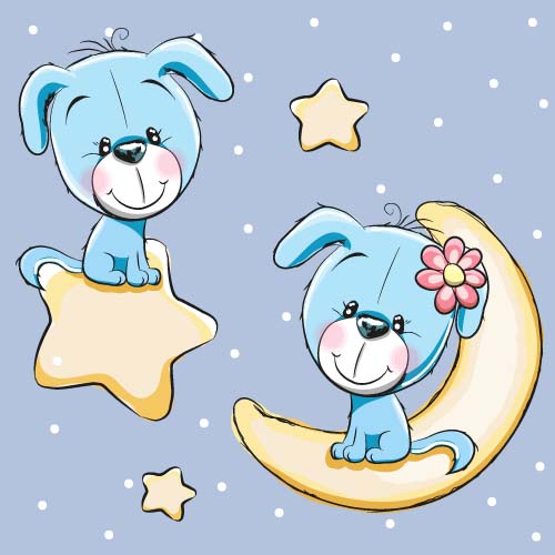 Cute dog with stars and moon card vector 01 stars moon dog cute card vector   
