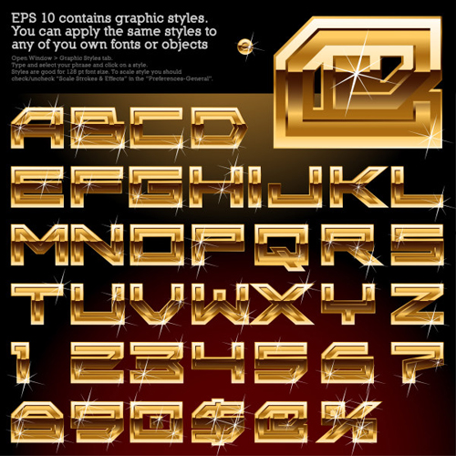 Shiny golden alphabet and numeric vector material vector material shiny numeric golden alphabet   
