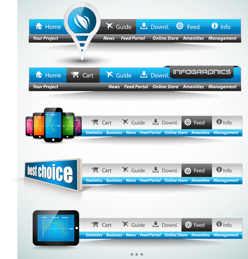 Blue with black website navigation design vector 01 website navigation blue black   