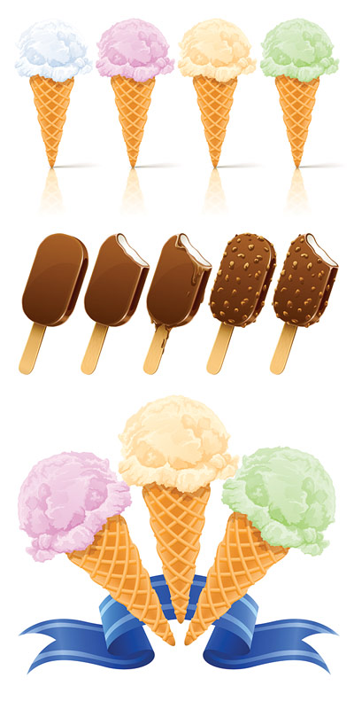 Ice cream cone vector ribbon popsicles ice cream cylinder banner   