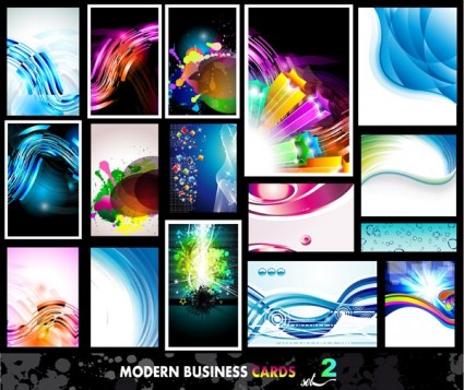 Wavy colorful business card vectors set cool colorful business card background   