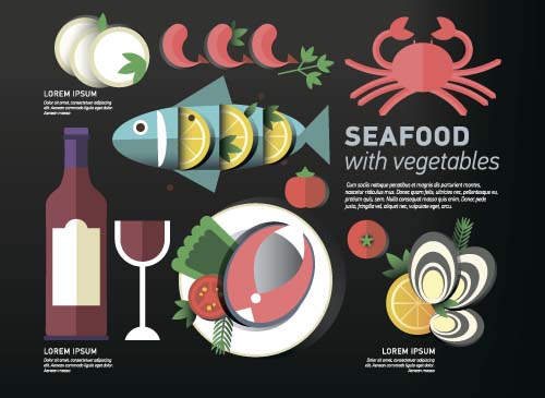 Seafood with vegetable vector material 04 vegetable seafood food   