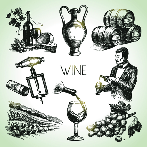 Hand drawn wine design vector icons 02 wine icons icon hand-draw hand drawn   