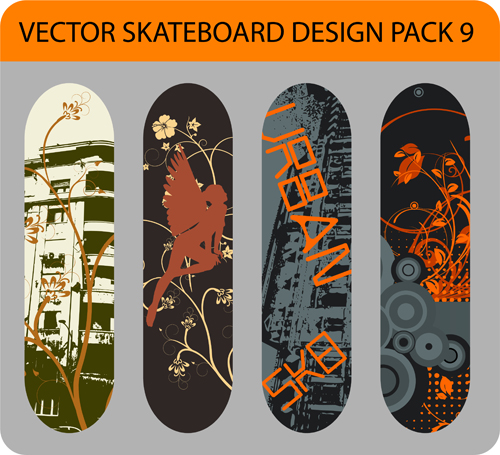 Stylish floral skateboard vector set 17 stylish skateboard floral   