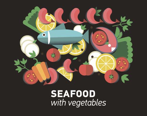 Seafood with vegetable vector material 01 vegetable seafood food   