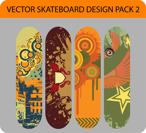 Stylish floral skateboard vector set 10 stylish skateboard floral   