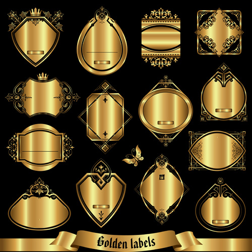 Set of golden labels vector graphics 05 labels golden   