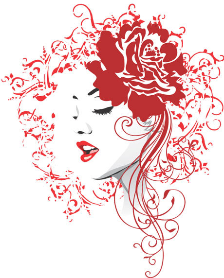Flower heads and beautiful girl Vector heads girl flower beautiful and   