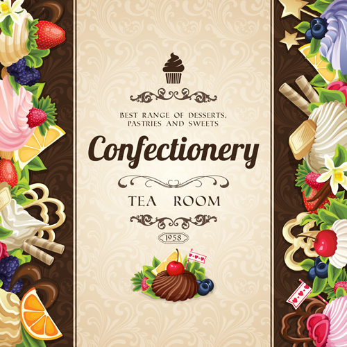 Creative confectionery with sweet background vector 02 sweets sweet desserts dessert background vector background   