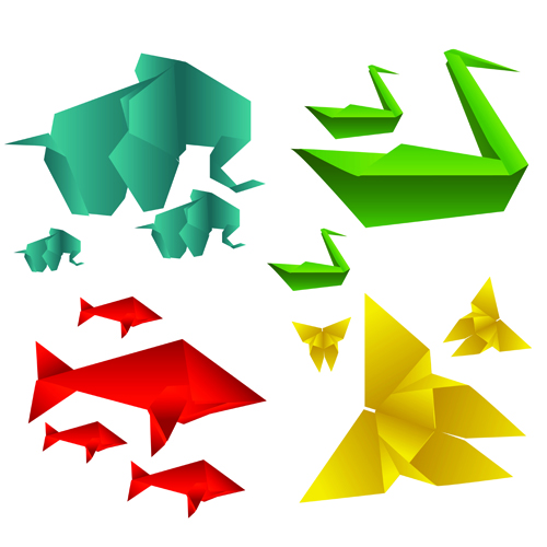 Various Origami animals design vector material 01 Various origami material animals Animal   