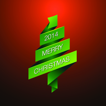 2014 Merry Christmas green ribbon background vector ribbon merry green christmas background vector background 2014   