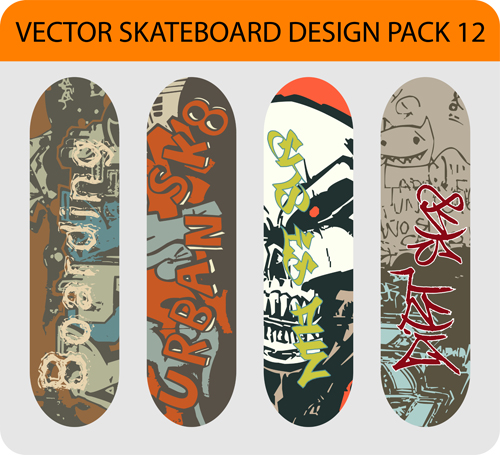 Stylish floral skateboard vector set 01 stylish skateboard floral   