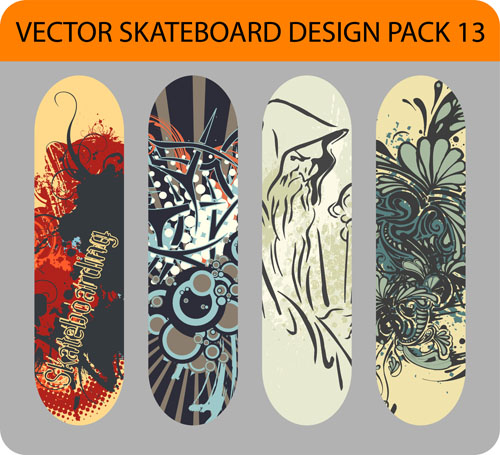 Stylish floral skateboard vector set 02 stylish skateboard floral   