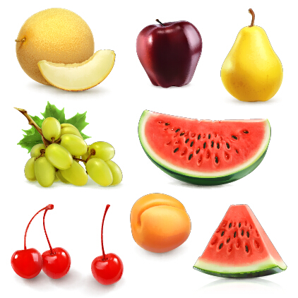 Fresh fruits shiny vectors material   