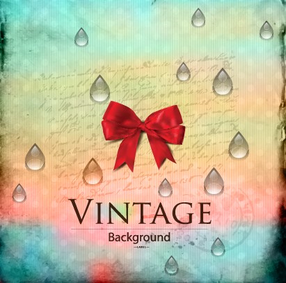 Red bow and water drop with vintage background water drop water vintage bow background   