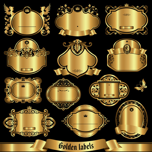 Set of golden labels vector graphics 03 labels golden   