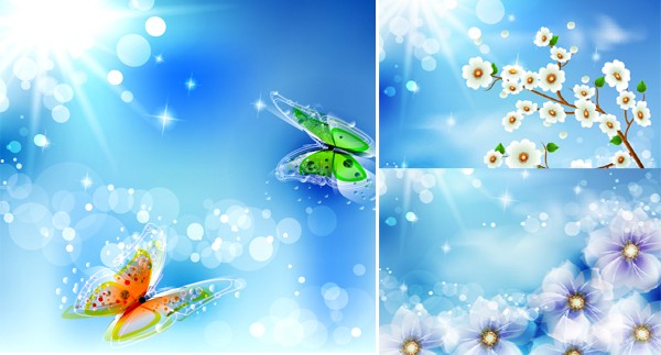 Sunlight with flower with butterflies background vector sunlight flower butterflies   
