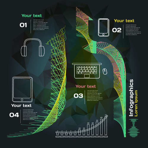 Dark style infographic with diagrams vectors 06 infographic diagrams dark   