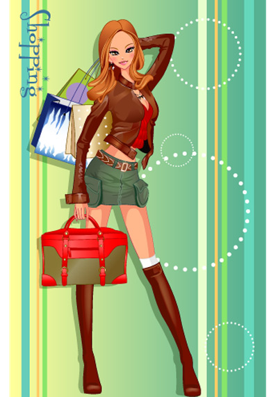 girls shopping set 132 vector Vector figure trend figures shopping bags handbags fashion beautiful beauty bags   