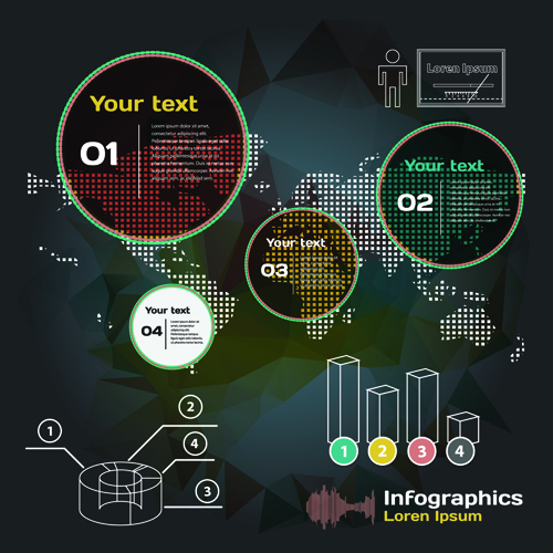 Dark style infographic with diagrams vectors 09 infographic diagrams dark   