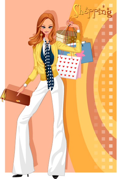 girls shopping set 136 vector Vector figure trend figures shopping bags handbags fashion beautiful beauty bags   