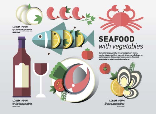 Seafood with vegetable vector material 03 vegetable seafood food   