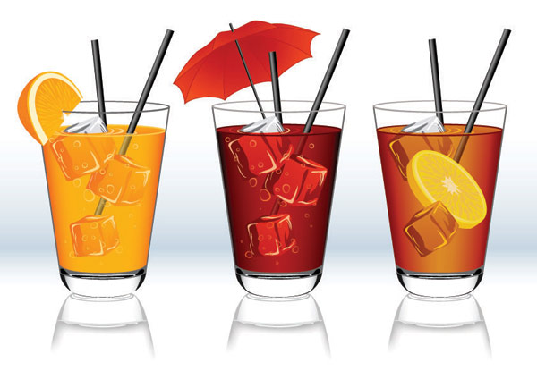 Delicious Beverage Vector Graphic umbrella straw orange juice lemon tea ice glass drink   