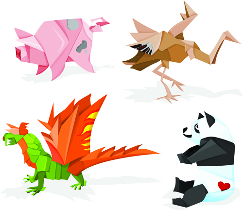 Various Origami animals design vector material 02 Various origami material animals Animal   