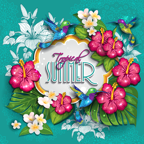 Tropical summer flower frame background vector 01 tropical summer flower background   