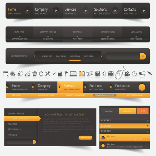 Black with yellow website navigation vector design yellow website navigation black   