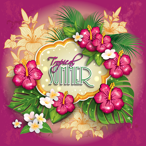 Tropical summer flower frame background vector 02 tropical summer frame flower background   