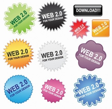 Web buttons with sticker vector set web sticker designs buttons   