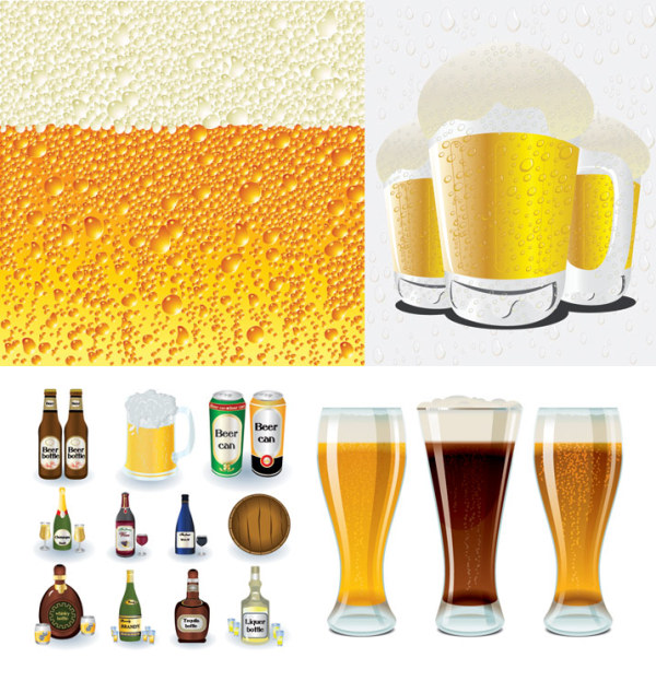 Beer Series vector wine water glasses foam cups bubble bottles of beer beverage beer cups beer background   