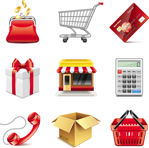 Shopping elements icons vector set shopping icons elements   