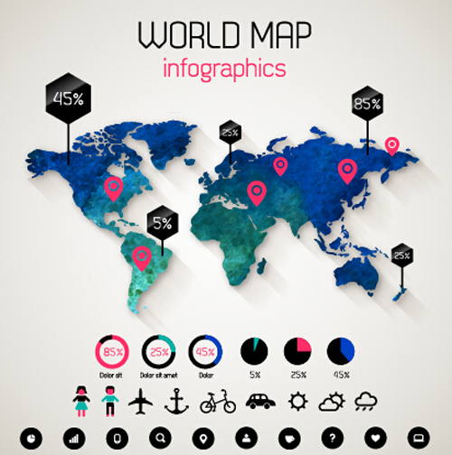 Creative world map and infographics vector graphics 04 world map world vector graphic map infographics infographic creative   
