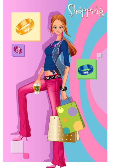 girls shopping set 135 vector Vector figure trend figures shopping bags handbags fashion beautiful beauty bags   