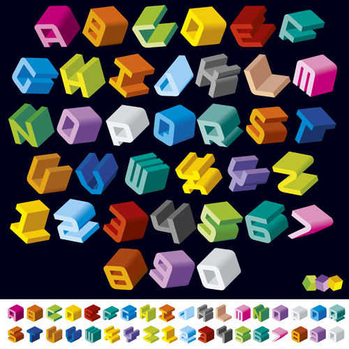 3D shiny alphabet and numbers vector design 05 shiny numbers alphabet   